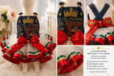 Custom Denim Birthday Overall Dress for Girls | Ribbon Trim Tutu Set