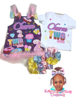 Personalized “Two Sweet” Birthday Outfit Set – Custom Romper, Shirt & Ruffle Socks