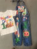 Personalized Birthday Outfit Set – Custom Name & Age Shirt with Matching Character Overalls for Kids