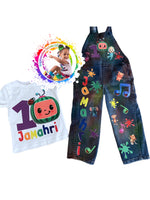 Personalized Birthday Outfit Set – Custom Name & Age Shirt with Matching Character Overalls for Kids