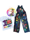 Personalized Birthday Outfit Set – Custom Name & Age Shirt with Matching Character Overalls for Kids