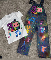 Personalized Birthday Outfit Set – Custom Name & Age Shirt with Matching Character Overalls for Kids