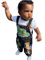 Personalized Birthday Outfit Set – Custom Name & Age Shirt with Matching Character Overalls for Kids
