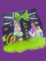 Custom Princess Birthday Outfit – Personalized Tiana Shirt, Skirt & Ruffle Socks