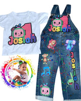 Personalized Birthday Outfit Set – Custom Name & Age Shirt with Matching Character Overalls for Kids