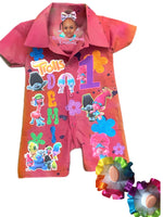Custom Trolls Birthday Romper – Personalized Kids Outfit Dickies romper (Socks Sold Separately)