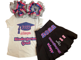 Custom Graduation Outfit for Girls | Personalized Kindergarten & Pre-K Graduation Skirt Set | Graduation Shirt, Bow Socks & Cap