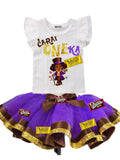 Personalized Willy Wonka Birthday Outfit – Girl Wonka Tutu Set – Candy Theme Birthday Outfit – Purple Gold Tutu – Wonka Party Outfit – Custom Name Shirt