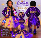 Luxury Custom Photo Tutu Outfit for Girls | Personalized Sequin Jacket & Memory Tutu Set | Couture Birthday Outfit
