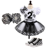 Checkerboard Tutu Socks | Black & White Ruffle Socks | Race Car Birthday Socks | Boutique Baby & Toddler Socks