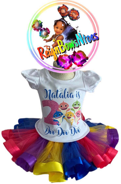 Ribbon trimmed Baby shark tutu outfit, Baby Shark birthday outfit, - ReignBowsNtoes